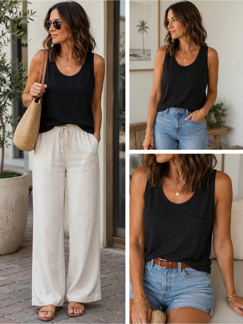 white birch Black Ribbed Scoop Neck Tank